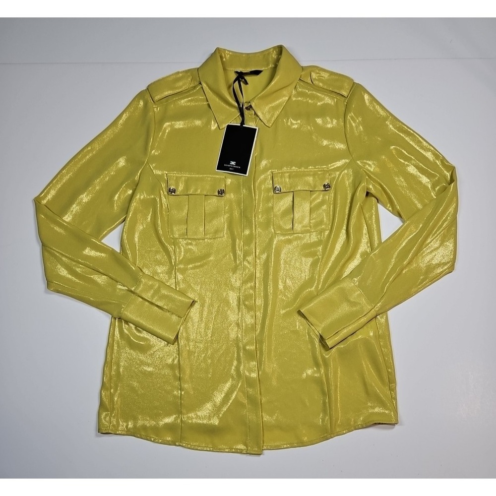Elisabetta Franchi Womens Gold Shimmer Button Front Blouse Size 42‎ (Medium) NWT